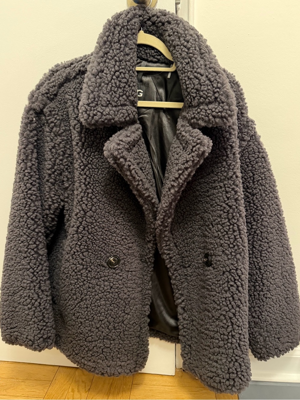 UGG Gertrude Charcoal Gray Teddy Sherpa Coat